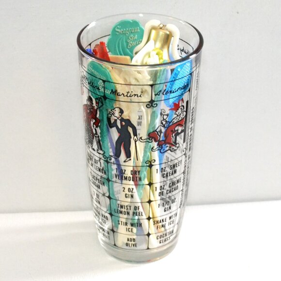 Vintage Barware Mixing Glass With Drink Recipes And Characters Swizzle S… - Picture 2 of 4